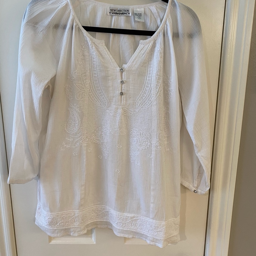 White, embroidered cotton blouse
